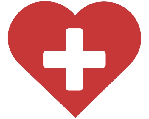 Red heart with white cross in center